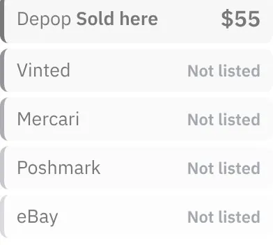 The same kind of item after a sale: sold on eBay, removed from Depop, Vinted and Mercari